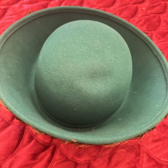 Vintage 50s-60s Green Wool Peacock Feather Hat - Picture 3 of 7